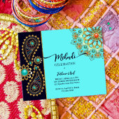 Mehndi blue goudjuwelen paisley budget uitnodiging
