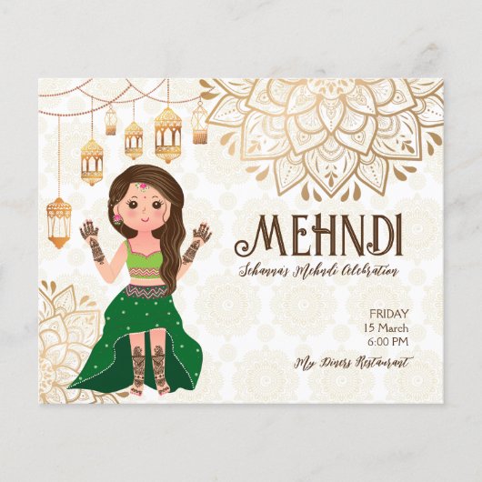 Mehndi budget nodig met schattige Indische hennabr (Voorkant)