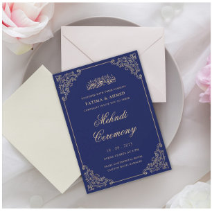 Mehndi Ceremonie Blauw Islamitisch Moslim Bruiloft Kaart