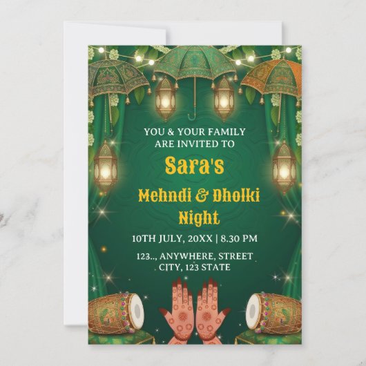  Mehndi & Dholki Night Ceremony Invitation (Devant)