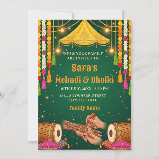 Mehndi & Dholki Night Invitation Template (Devant)