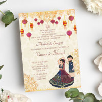 Mehndi et sangeet invitation mignon couple indien