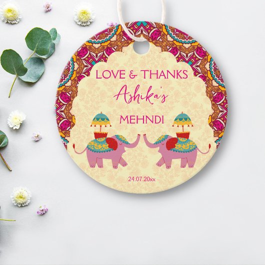 Mehndi faveur étiquettes cadeaux éléphants mignons