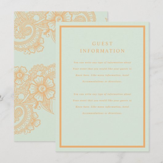 Mehndi-huwelijkskaart Informatiekaartje (Voorkant / Achterkant)
