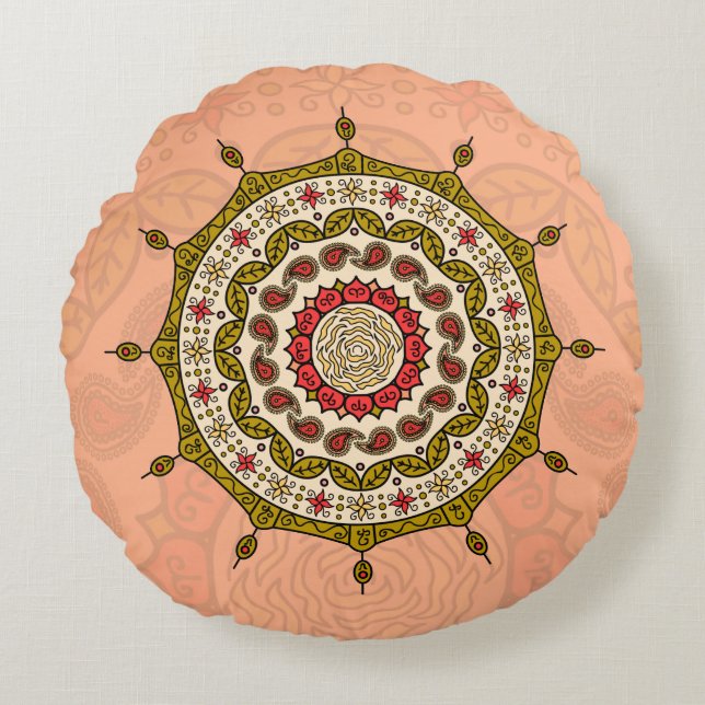Mehndi Imaginaire Coussin rond or (Devant)
