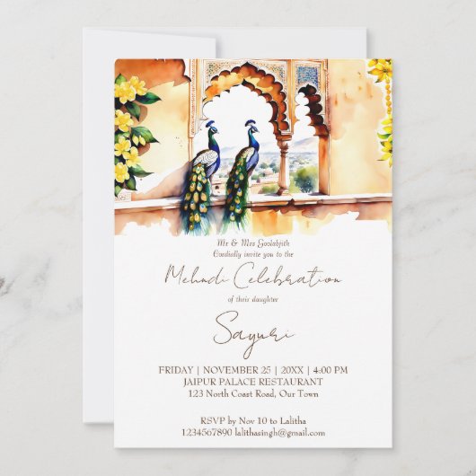 Mehndi Indiase bruiloft pauwen in Jaipur paleis Kaart (Voorkant)