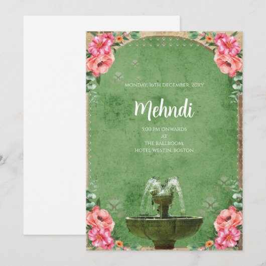 Mehndi invitation Le mariage indien numérique invi (Devant / Derrière)