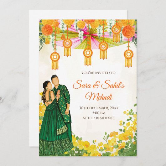 Mehndi Invitations Fête de henné & Mehndi invitati (Devant / Derrière)