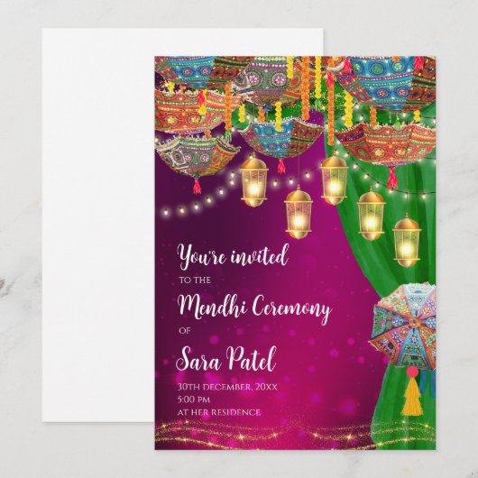 Mehndi Invitations & Mehndi invitation de nuit Fêt (Devant / Derrière)
