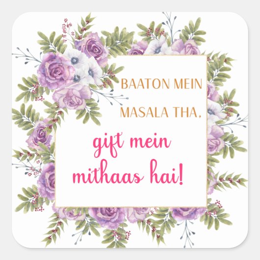 mehndi party gift bags vierkante sticker (Voorkant)