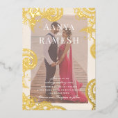 Mehndi Photo Faire-part de mariage Real Gold (Recto)