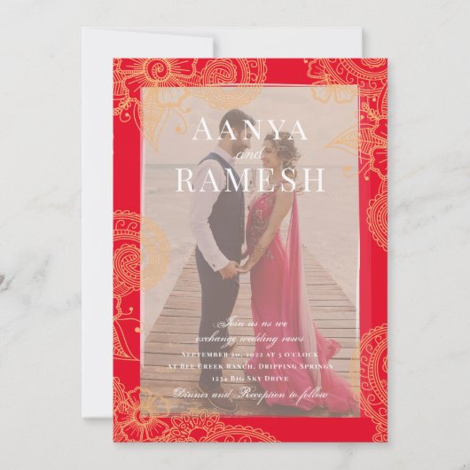 Mehndi Photo Wedding Invitation Kaart (Voorkant)