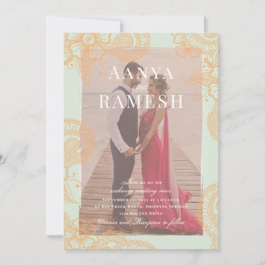Mehndi Photo Wedding Invitation Kaart (Voorkant)