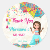 Mehndi roze blauwe schattige Indiase meisje dank j Ronde Sticker (Voorkant)