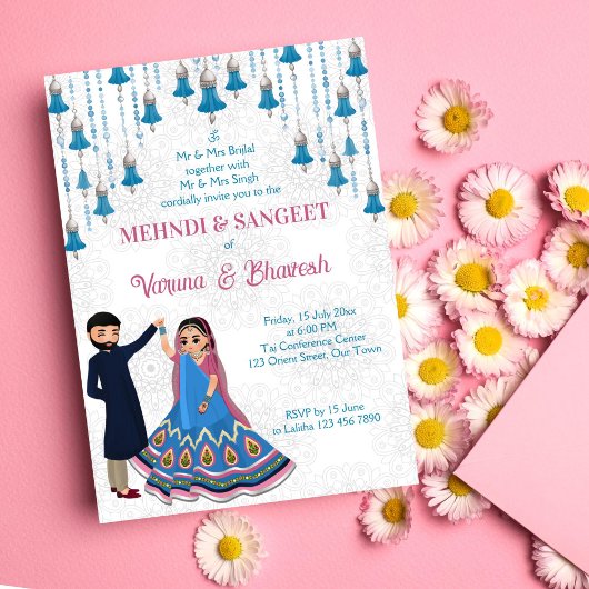 Mehndi sangeet invitation dansant mignon couple in