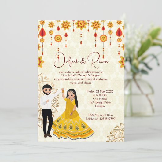 Mehndi sangeet invitation dansant mignon couple in (Debout devant)