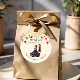 Mehndi & sangeet manadala en schattig Indiaas paar Ronde Sticker