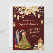 Mehndi Sangeet maroon Indiaas danspaar Kaart (Voorkant)