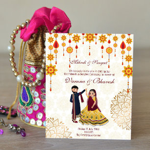 Mehndi sangeet nodigt een leuk Indiaas paar uit om