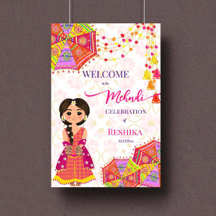 Mehndi schattig Indiase bruid paraplu welkom teken Poster