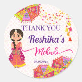 Mehndi schattige Indiase bruid paraplu dank u guns Ronde Sticker (Voorkant)