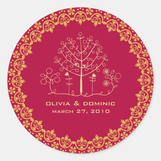 Mehndi Tree Bruiloft Label Seal (Voorkant)