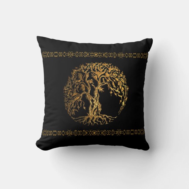 Mehndi Tree of Life (Gold) Kussen (Voorkant)