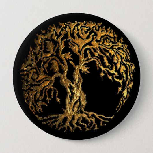 Mehndi Tree of Life (Gold) Ronde Button 4,0 Cm (Voorkant)
