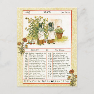 mei 1884 Almanac. Gemini, de tweeling Briefkaart