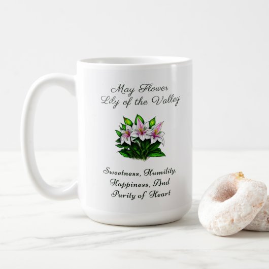 Mei Geboortemaand Bloem Lelie van de Vallei Bloeme Koffiemok (Met donut)
