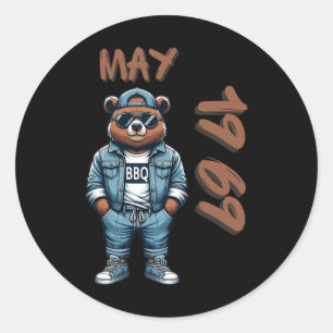 Mei Koning Grill Meester Beer BBQ Liefhebber Vader Ronde Sticker
