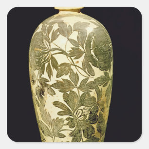 Mei P'ing vase met een zwarte florale decoratie Vierkante Sticker
