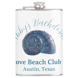 Meidenavakantie strandclub blauwe zee schelp naam heupfles