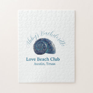Meidenavakantie strandclub blauwe zee schelp naam legpuzzel