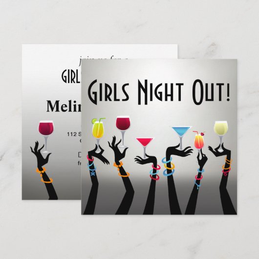 Meidenavond Cocktailevenement Kaart (Voorkant / Achterkant)