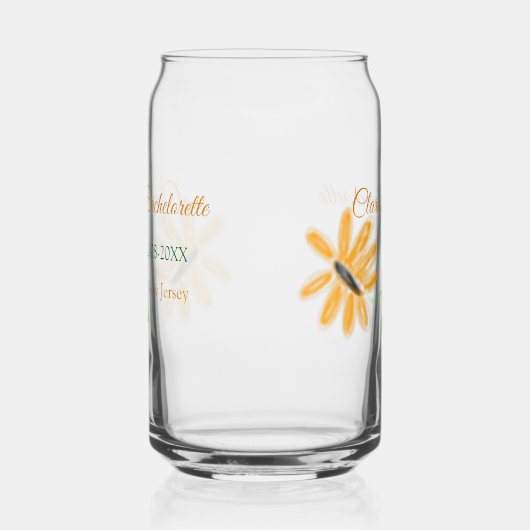 Meidenavond-feest naam datum plaats zonnebloem blikvorm glas (Rechts)