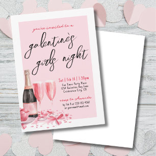 Meidenavond Roze Champagne Galentine's Day Kaart