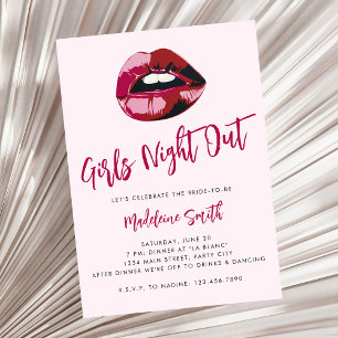 Meidenavond Roze Lippen Leuke Bruidsfeest Kaart