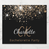 Meidenavond zwart goud glitters monogram sparkling wijnetiket (Enkel label)