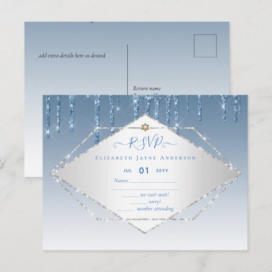 Meidenglinsterende BAT MITVAH RSVP Briefkaart (Voorkant / Achterkant)