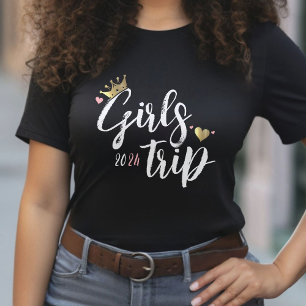 Meidenreis Gouden Kroon Roze Hart Vakantie T-shirt