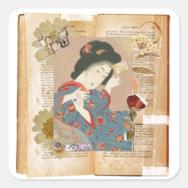 Meiji Era Beauty: Ukiyo-e – Traditional Japanese Vierkante Sticker
