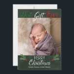 Meilleur cadeau Jamais Chalkboard photo Carte de N<br><div class="desc">Cet adorable carte photo de vacances met en vedette votre photo,  feuilles saints et texte de vacances sur l'arrière - plan de tableau noir. Le dos de la carte comporte des flocons de neige et des confettis rouges et blancs. Photographie © Storytree Studios,  Stanford,  CA</div>