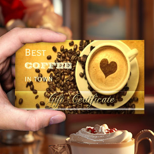 Meilleur café en ville Modèle de certificat cadeau