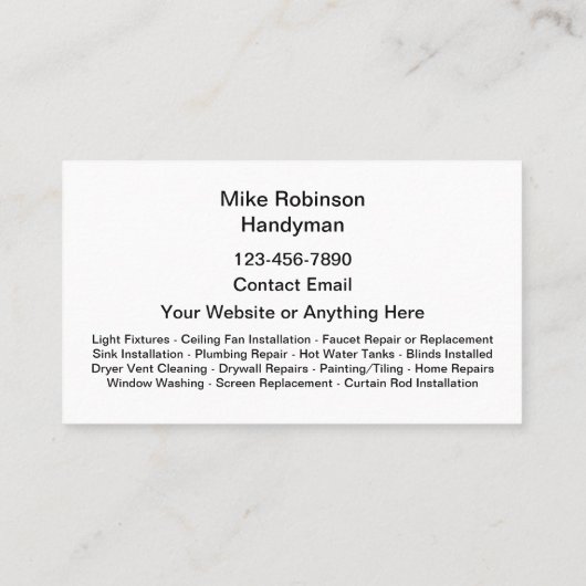 Meilleur Carte de visite Handyman simple (Dos)