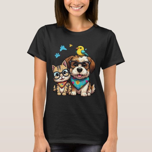 Meilleur Chat & Chien Meilleurs Amis T-Shirt Amusa (Devant)