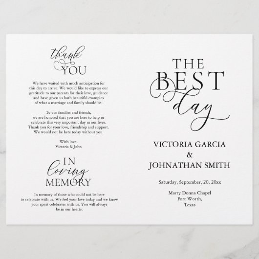 Meilleur Jour, Cérémonie Mariage Programme pliable (Devant)