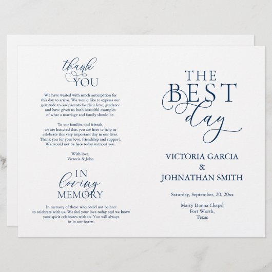 Meilleur Jour, Cérémonie Mariage Programmes pliabl (Devant / Derrière)