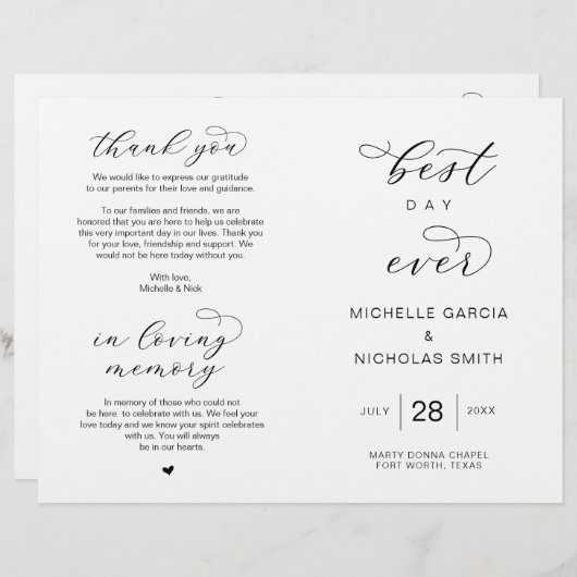 Meilleur Jour, Programmes de mariage pliables (Devant / Derrière)