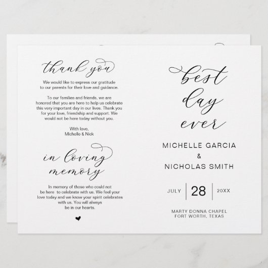 Meilleur Jour, Programmes de mariage pliables (Devant / Derrière)